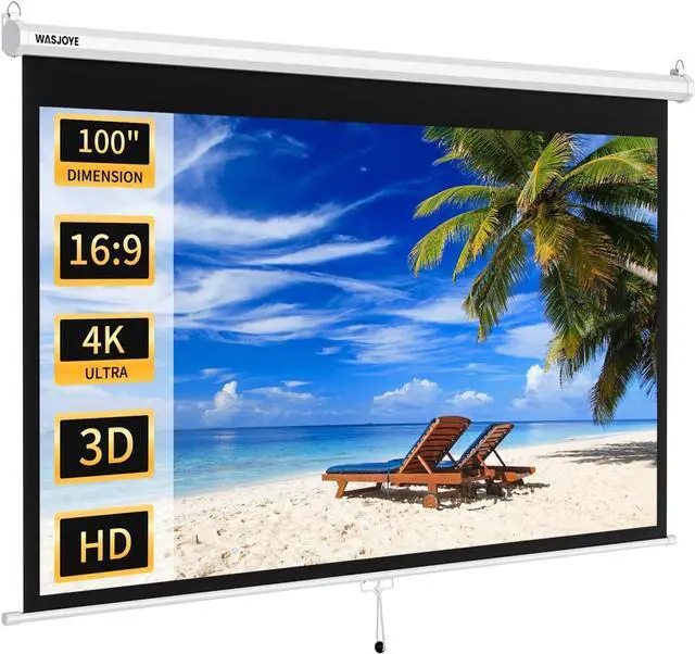 Main image of 100'' Manual Pull Down Projector Screen with Auto Locking - 16:9 HD 4K 3D