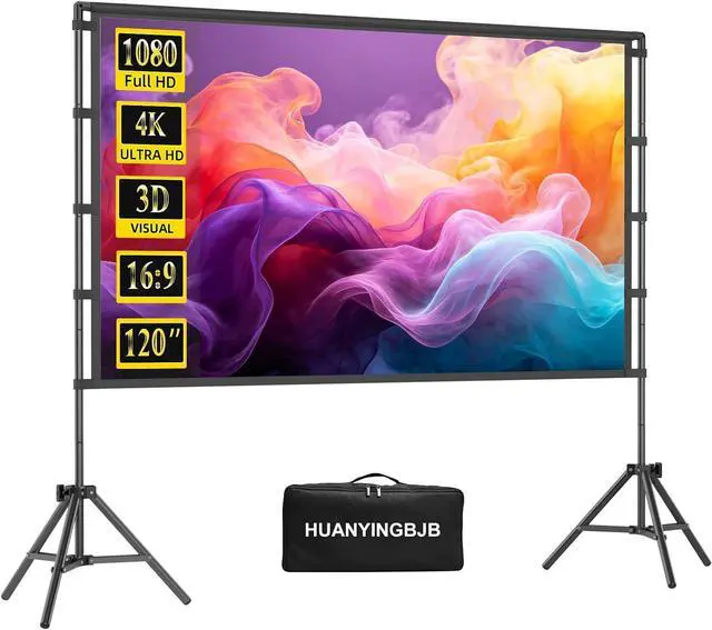 Main image of 120 Inch 16:9 4K HD Projector Screen with Stand - Indoor & Outdoor Portable, Front & Rear Projection, Wrinkle - Free, with Carry Bag for Movie Night Backyard Theater