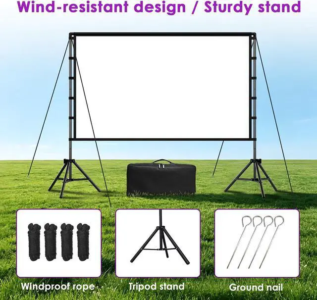 Alt view image 4 of 7 - 120 Inch 16:9 4K HD Projector Screen with Stand - Indoor & Outdoor Portable, Front & Rear Projection, Wrinkle - Free, with Carry Bag for Movie Night Backyard Theater