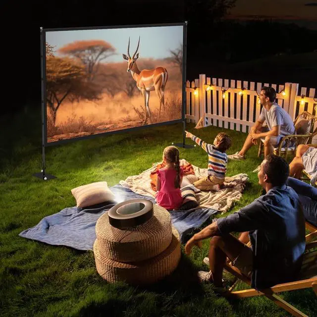 Alt view image 2 of 7 - Outdoor-Projector-Screen-with-Stand - 120 inch Portable Projector Screen Indoor Outdoor Projector Screens 16:9 4K HD Lightweight Movie Screen with Carry Bag for Backyard Movie Night