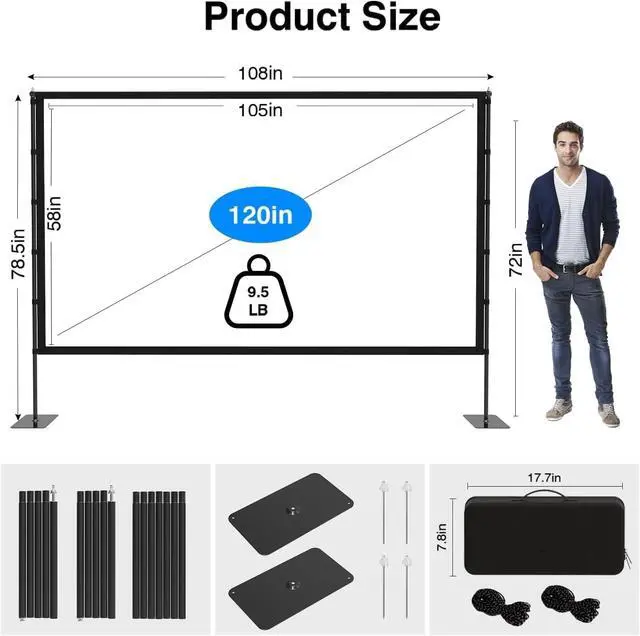 Alt view image 6 of 7 - Outdoor-Projector-Screen-with-Stand - 120 inch Portable Projector Screen Indoor Outdoor Projector Screens 16:9 4K HD Lightweight Movie Screen with Carry Bag for Backyard Movie Night