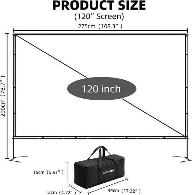 Alt view image 2 of 7 - 120inch Outdoor Projector Screen with Stand: 16:9 4K HD Portable Projector Screen Outdoor Indoor - Projection Screen for Backyard, Camping, Theater