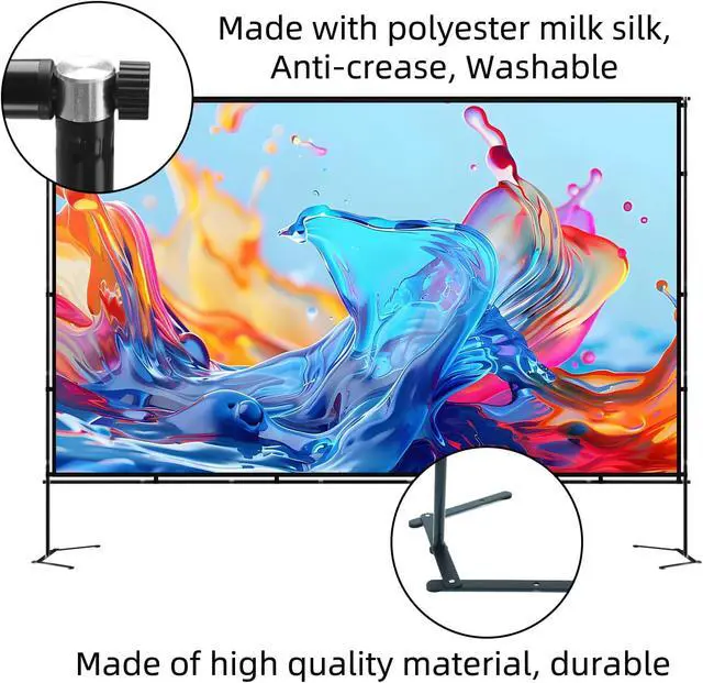 Alt view image 3 of 7 - 120inch Outdoor Projector Screen with Stand: 16:9 4K HD Portable Projector Screen Outdoor Indoor - Projection Screen for Backyard, Camping, Theater