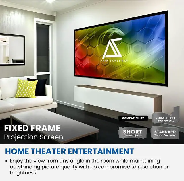 Alt view image 4 of 7 - Akia Screens 100 Inch Fixed Frame Projector Screen, 16:9, 8K / 4K Ultra HD Projector & 3D Ready, Wall Mount CINEWHITE UHD-B Indoor Projection Screen for Home Theater, Cinema AK-FF100WH2