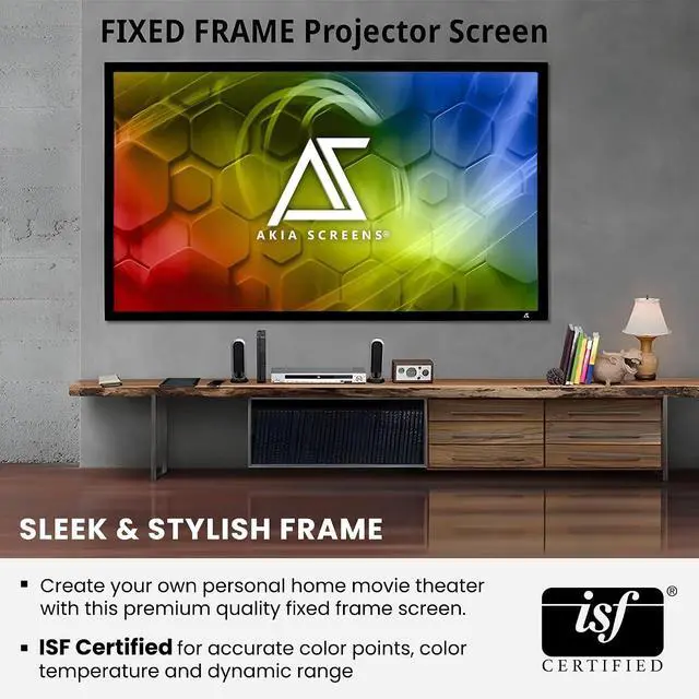 Alt view image 7 of 7 - Akia Screens 100 Inch Fixed Frame Projector Screen, 16:9, 8K / 4K Ultra HD Projector & 3D Ready, Wall Mount CINEWHITE UHD-B Indoor Projection Screen for Home Theater, Cinema AK-FF100WH2