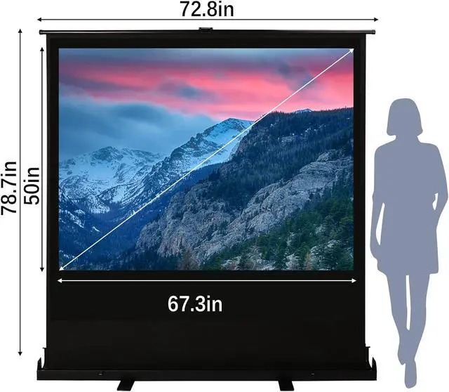 Alt view image 2 of 6 - MYOYAY 84 Inch Manual Pull up Projector Screen 4:3 4K HD Floor Standing Projector Screens Portable and Retractable Video Projection Screen Movie Screens for Indoor Outdoor Home Hotel School Office