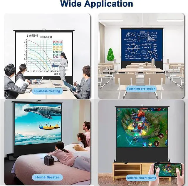 Alt view image 5 of 6 - MYOYAY 84 Inch Manual Pull up Projector Screen 4:3 4K HD Floor Standing Projector Screens Portable and Retractable Video Projection Screen Movie Screens for Indoor Outdoor Home Hotel School Office