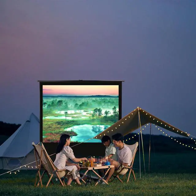 Alt view image 6 of 6 - MYOYAY 84 Inch Manual Pull up Projector Screen 4:3 4K HD Floor Standing Projector Screens Portable and Retractable Video Projection Screen Movie Screens for Indoor Outdoor Home Hotel School Office