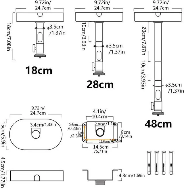 Alt view image 4 of 7 - Metal Projectors Ceiling Mount 1/4 Thread Wide Compatibility Retractable Arms and Multiple Projectors Stand Thread