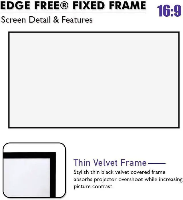 Alt view image 3 of 5 - Akia Screens 100 Inch Edge Free Fixed Frame Projector Screen 16:9 CineWhite UHD-B 1.3 Gain 8K 4K Ultra HD 3D Ready Indoor Home Theater Wall Mount Screen AK-NB100H1