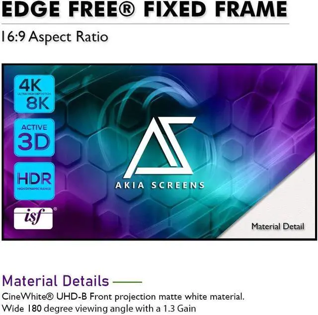 Alt view image 2 of 5 - Akia Screens 100 Inch Edge Free Fixed Frame Projector Screen 16:9 CineWhite UHD-B 1.3 Gain 8K 4K Ultra HD 3D Ready Indoor Home Theater Wall Mount Screen AK-NB100H1