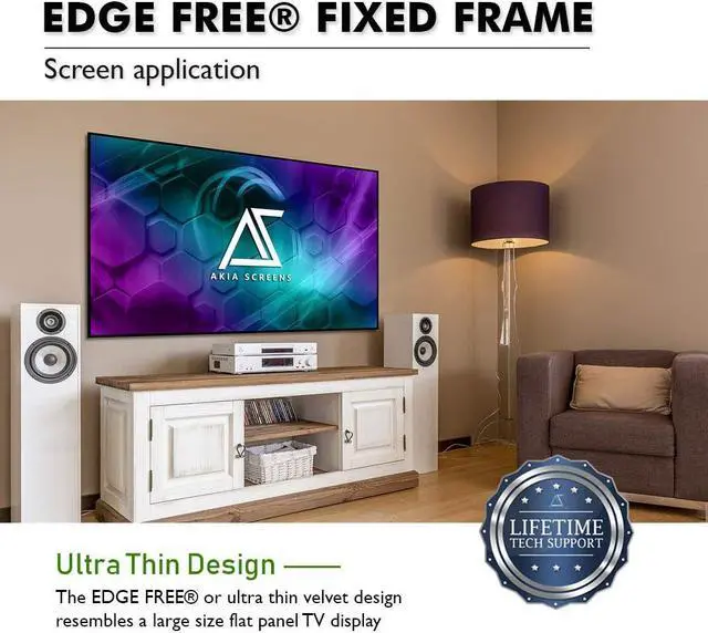 Alt view image 4 of 5 - Akia Screens 100 Inch Edge Free Fixed Frame Projector Screen 16:9 CineWhite UHD-B 1.3 Gain 8K 4K Ultra HD 3D Ready Indoor Home Theater Wall Mount Screen AK-NB100H1