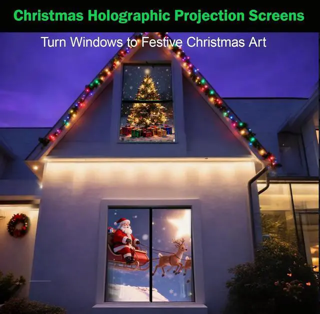 Alt view image 2 of 7 - 5ft x 9ft Holographic Rear Projection Screen, Portable Anti Crease Double Sided Window Projector Screen Hollusion Projection Material for Christmas Videos Hologram Film Night