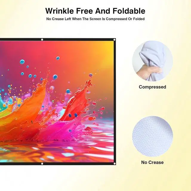 Alt view image 5 of 5 - Projector Screen 100 Inch 16:9,4K Ultra HD Portable Foldable Movie Screen with Hooks & Ropes,for Outdoor Camping