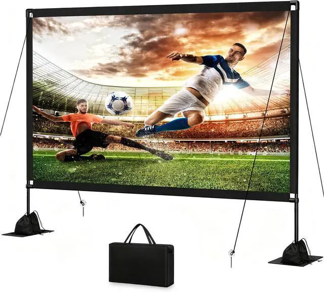 Main image of 120inch Outdoor Projector Screen with Stand, 16:9 4K HD Portable Wrinkle-Free Projection Screen, Front/Rear Indoor Outdoor Movie Screen with Carry Bag for Home Theater, Backyard and Camping