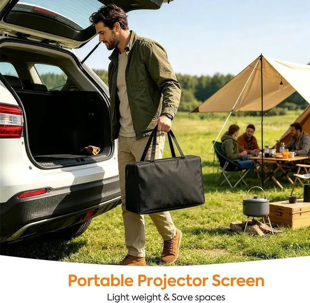 Alt view image 4 of 7 - 120inch Outdoor Projector Screen with Stand, 16:9 4K HD Portable Wrinkle-Free Projection Screen, Front/Rear Indoor Outdoor Movie Screen with Carry Bag for Home Theater, Backyard and Camping