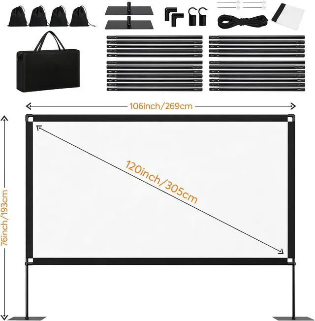 Alt view image 5 of 7 - 120inch Outdoor Projector Screen with Stand, 16:9 4K HD Portable Wrinkle-Free Projection Screen, Front/Rear Indoor Outdoor Movie Screen with Carry Bag for Home Theater, Backyard and Camping