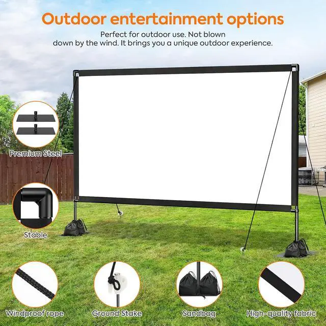 Alt view image 6 of 7 - 120inch Outdoor Projector Screen with Stand, 16:9 4K HD Portable Wrinkle-Free Projection Screen, Front/Rear Indoor Outdoor Movie Screen with Carry Bag for Home Theater, Backyard and Camping