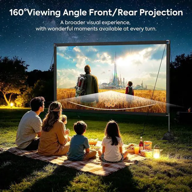 Alt view image 3 of 7 - 120inch Outdoor Projector Screen with Stand, 16:9 4K HD Portable Wrinkle-Free Projection Screen, Front/Rear Indoor Outdoor Movie Screen with Carry Bag for Home Theater, Backyard and Camping