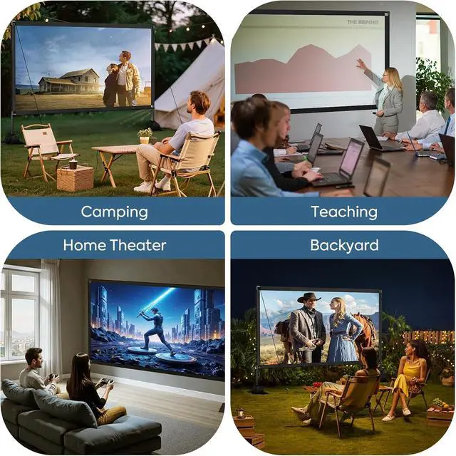 Alt view image 7 of 7 - 120inch Outdoor Projector Screen with Stand, 16:9 4K HD Portable Wrinkle-Free Projection Screen, Front/Rear Indoor Outdoor Movie Screen with Carry Bag for Home Theater, Backyard and Camping