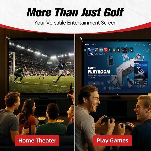 Alt view image 4 of 7 - ZEALFEEL 9x7ft Golf Simulator Impact Screen, Thicker 2 Layer Impact Screen for Training, 14 Gromment Holes Golf Practice Screen with 10 Bungee Cords, Durable HD Projector Screen for Home/Indoor/Garage