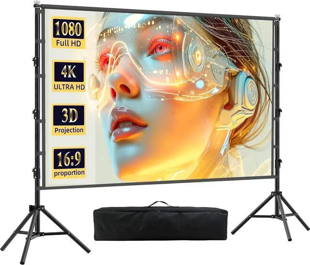 Main image of 150 inch Outdoor Large Projector Screen with Stand,Portable Heavy Duty Bracket Projector Screen 16:9 4K HD Rear Front Projection Movie Screen with Carry Bag, Height Adjustable Stand for Home Theater