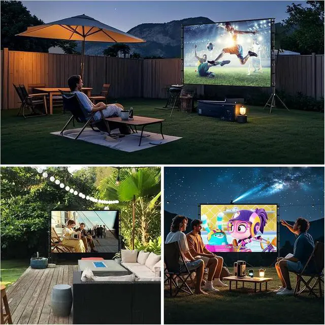 Alt view image 3 of 7 - 150 inch Outdoor Large Projector Screen with Stand,Portable Heavy Duty Bracket Projector Screen 16:9 4K HD Rear Front Projection Movie Screen with Carry Bag, Height Adjustable Stand for Home Theater