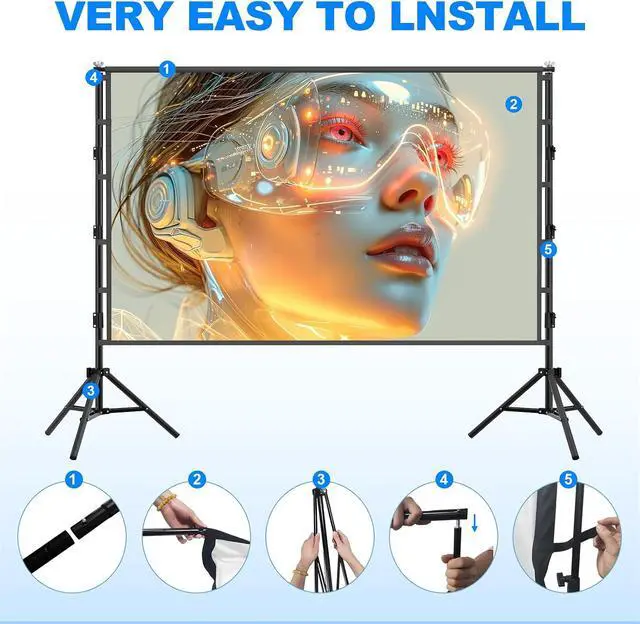 Alt view image 6 of 7 - 150 inch Outdoor Large Projector Screen with Stand,Portable Heavy Duty Bracket Projector Screen 16:9 4K HD Rear Front Projection Movie Screen with Carry Bag, Height Adjustable Stand for Home Theater