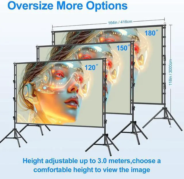 Alt view image 7 of 7 - 150 inch Outdoor Large Projector Screen with Stand,Portable Heavy Duty Bracket Projector Screen 16:9 4K HD Rear Front Projection Movie Screen with Carry Bag, Height Adjustable Stand for Home Theater