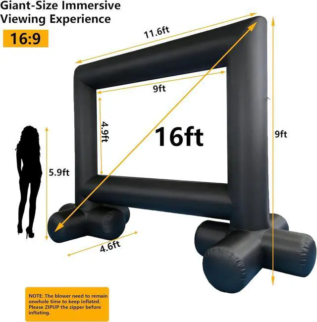 Alt view image 2 of 7 - 16FT Inflatable Projector Screen Outdoor Movie Screen Built-in Air Blower