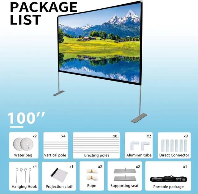 Alt view image 2 of 7 - 100 Inch Projector Screen and Stand: Portable Projector Screen 4K HD with Carry Bag for Outdoor Indoor Home Theater Backyard Cinema Travel