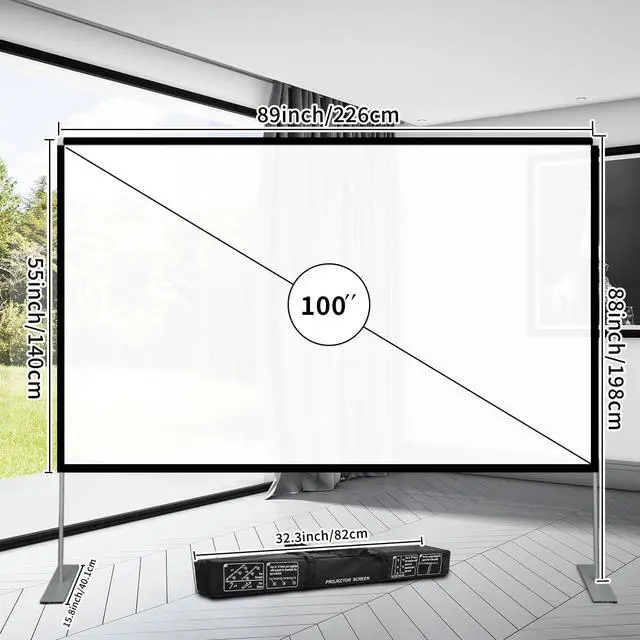Alt view image 4 of 7 - 100 Inch Projector Screen and Stand: Portable Projector Screen 4K HD with Carry Bag for Outdoor Indoor Home Theater Backyard Cinema Travel