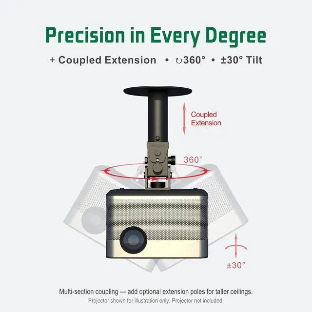 Alt view image 6 of 7 - Single Hole Projector Ceiling Mount, 5 or 8in Height, Black,S1320