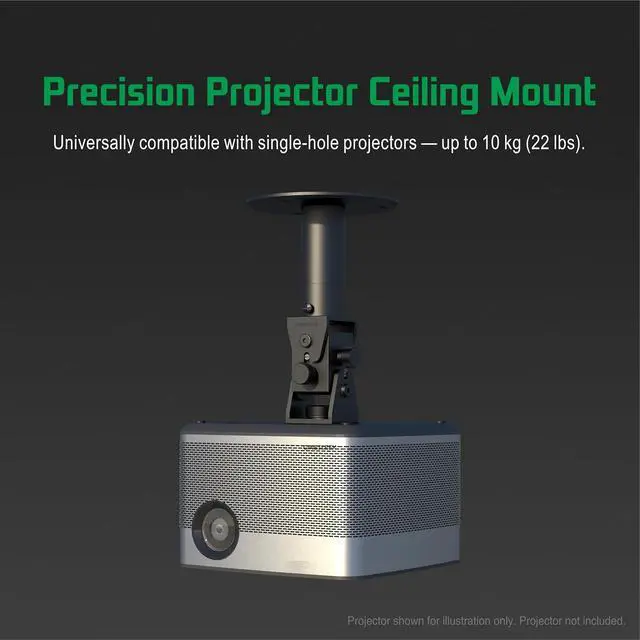 Alt view image 3 of 7 - Single Hole Projector Ceiling Mount, 5 or 8in Height, Black,S1320
