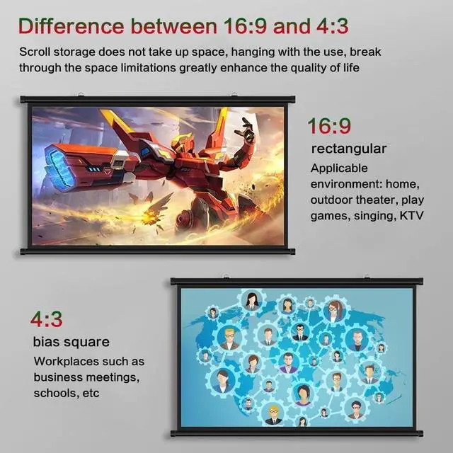 Alt view image 6 of 7 - Manual Pull Down Projection Screen 30" 40" 50" 60" 72" Wall Mounted Projector Screen 4K HD Movie Screen for Home Office Outdoor Indoor Anti Crease Easy Roll Up(30 Inch (16:9))