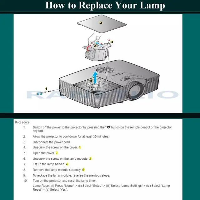 Alt view image 2 of 5 - BL-FU260C / SP.72Y01GC01 NP35LP Replacement Lamp Bulb with Housing Fit for OPTOMA W416 WU416 X416 DH400 DH401 DU380 DU400 EH416 NP-V302H NP-V332W NP-V332X V302H V332W V332X Projector