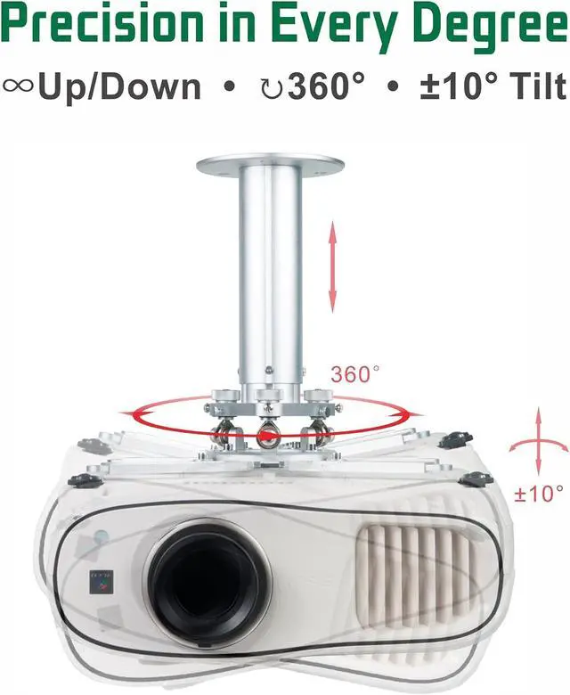 Alt view image 5 of 7 - Projector Ceiling Mount, 11-18in Height, 55lbs Max, Black, LC2845
