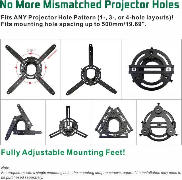 Alt view image 7 of 7 - Projector Ceiling Mount, 11-18in Height, 55lbs Max, Black, LC2845