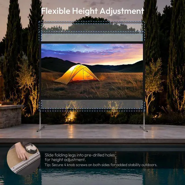 Alt view image 6 of 7 - NothingProjector Outdoor Projector Screen with Stand, 100 Portable, 1.3 Gain, 4K UHD 16:9, Foldable 3-Min Setup, Alloy Frame, Easy Snap On for Camping, Backyard Movie Night, Home Theater NothPJ