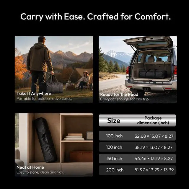 Alt view image 7 of 7 - NothingProjector Outdoor Projector Screen with Stand, 100 Portable, 1.3 Gain, 4K UHD 16:9, Foldable 3-Min Setup, Alloy Frame, Easy Snap On for Camping, Backyard Movie Night, Home Theater NothPJ