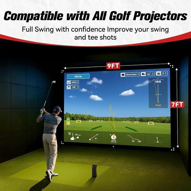 Alt view image 3 of 7 - ZEALFEEL 9x7ft Golf Simulator Impact Screen, Thicker 2 Layer Impact Screen for Training, 14 Gromment Holes Golf Practice Screen with 10 Bungee Cords, Durable HD Projector Screen for Home/Indoor/Garage