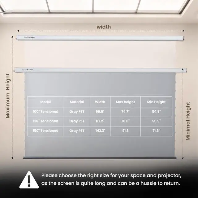 Alt view image 6 of 7 - ALR Tensioned Motorized Projector Screen by SilverMagic - Tab Tensioned and Modern Design Gray Screen with White Aluminum case for Home Theater/Living Room/Patio/Office/Classroom - 120 inch 16:9