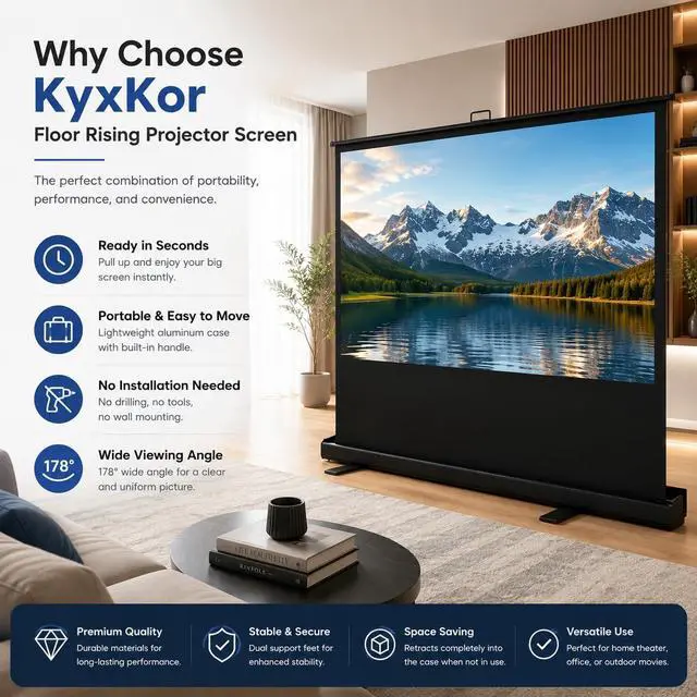 Alt view image 2 of 7 - Floor Rising Projector Screen, 60 Inch 16:9 Portable Projector Screen, Pull Up Floor Screen for Projector, Rising Projection Screen for Indoor Outdoor Movies, Home Theater, Office and Bedroom