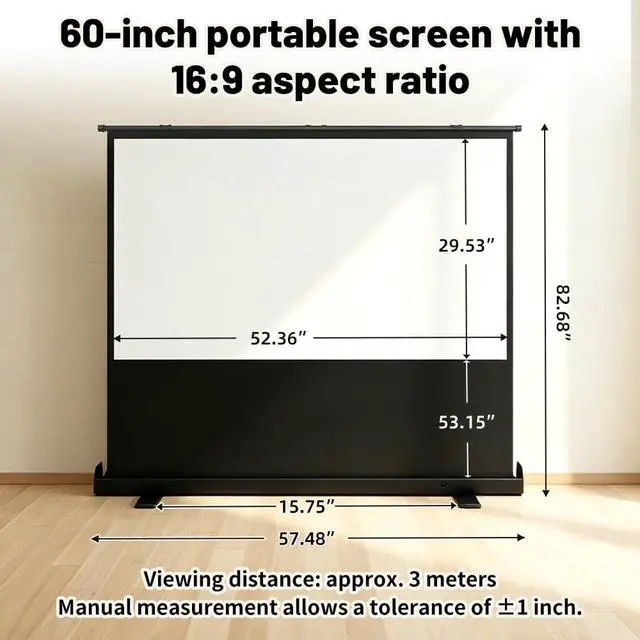 Alt view image 6 of 7 - Floor Rising Projector Screen, 60 Inch 16:9 Portable Projector Screen, Pull Up Floor Screen for Projector, Rising Projection Screen for Indoor Outdoor Movies, Home Theater, Office and Bedroom