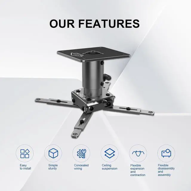 Alt view image 2 of 7 - Jomard Universal Projector Mount with Adjustable Height Extension Pole, Full Motion Tilt Swivel 360° Rotation, Heavy Duty Steel Fits Most Brands, Max 22lbs Gray