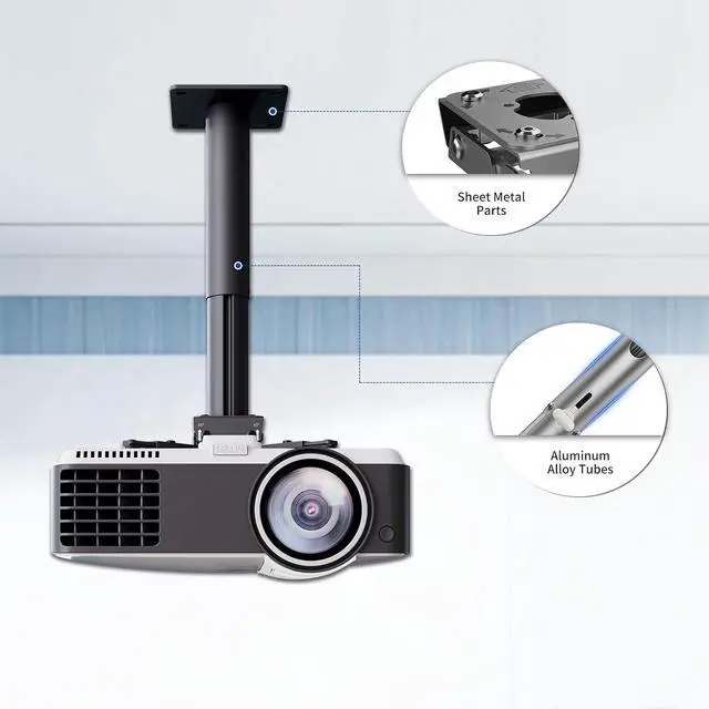 Alt view image 3 of 7 - Jomard Universal Projector Mount with Adjustable Height Extension Pole, Full Motion Tilt Swivel 360° Rotation, Heavy Duty Steel Fits Most Brands, Max 22lbs Gray
