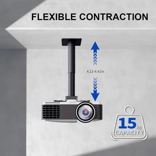 Alt view image 5 of 7 - Jomard Universal Projector Mount with Adjustable Height Extension Pole, Full Motion Tilt Swivel 360° Rotation, Heavy Duty Steel Fits Most Brands, Max 22lbs Gray