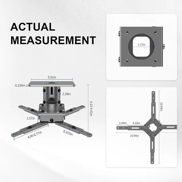 Alt view image 6 of 7 - Jomard Universal Projector Mount with Adjustable Height Extension Pole, Full Motion Tilt Swivel 360° Rotation, Heavy Duty Steel Fits Most Brands, Max 22lbs Gray