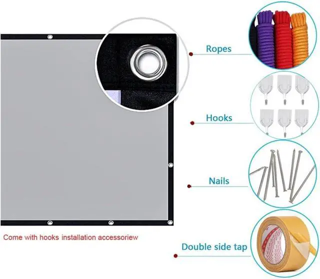 Alt view image 3 of 6 - 16:9 Projector Anti-Light Curtain Screen 100 120 Inches 3D HD Portable Projection Screen with Holes Outdoor Indoor Gaming, Office (50 inch)