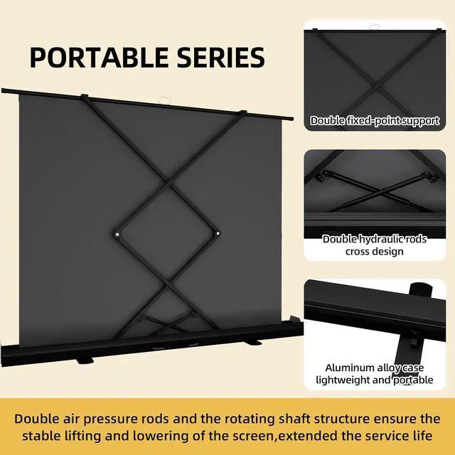 Alt view image 3 of 5 - 100 inch 16:9 Portable Manual Pull Up Floor Rising Projector Screen Indoor Outdoor, Floor Standing HD White for Long Standard Projection, Fast Setup for Home Theater Movies,Classroom,Office